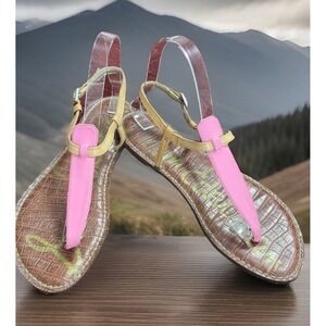 Sam Edelman Women Sz 9.5M Pink/ Tan Strappy Leather Gigi Thong Sandals, Buckle